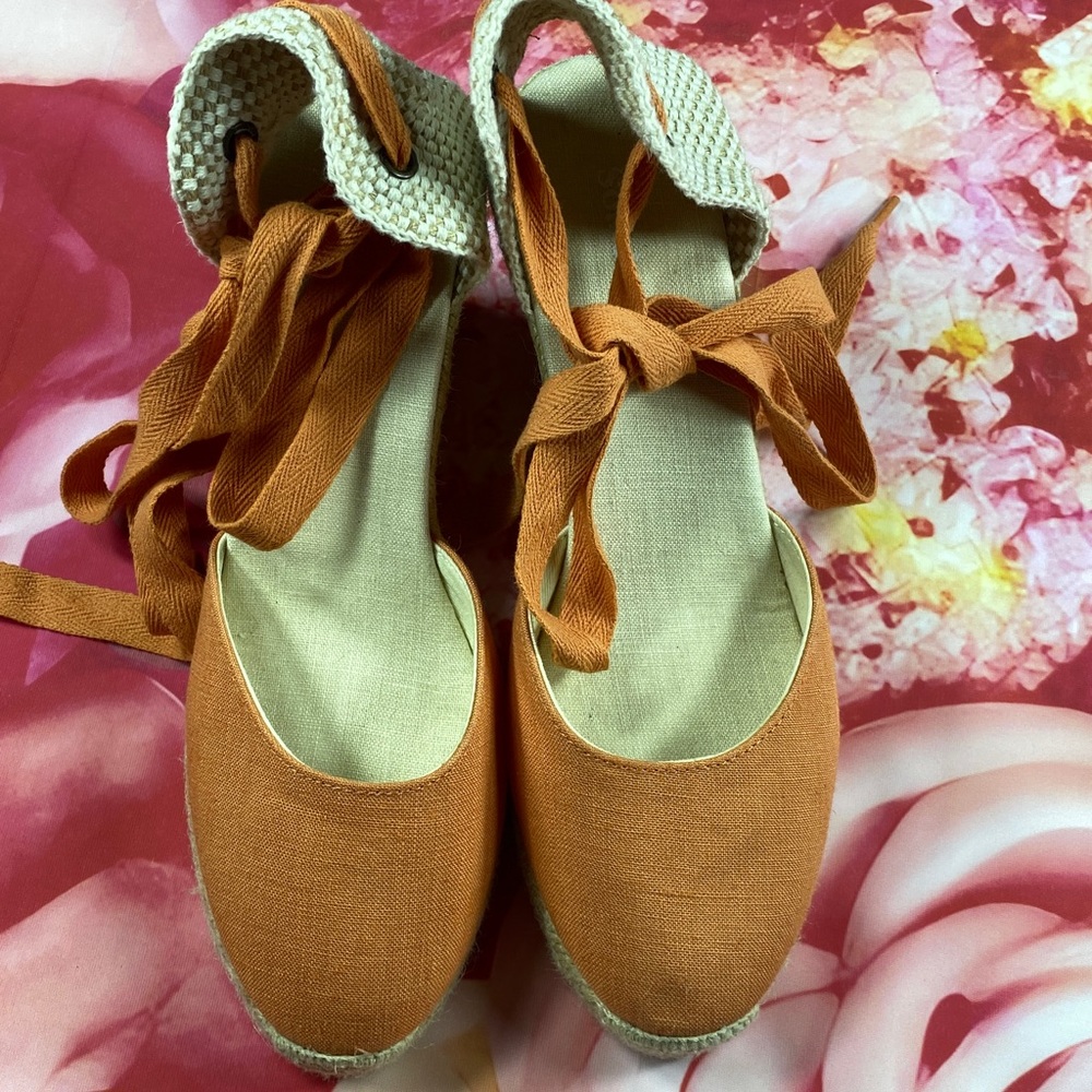 Soludos Orange Espadrille Wedge Sandals